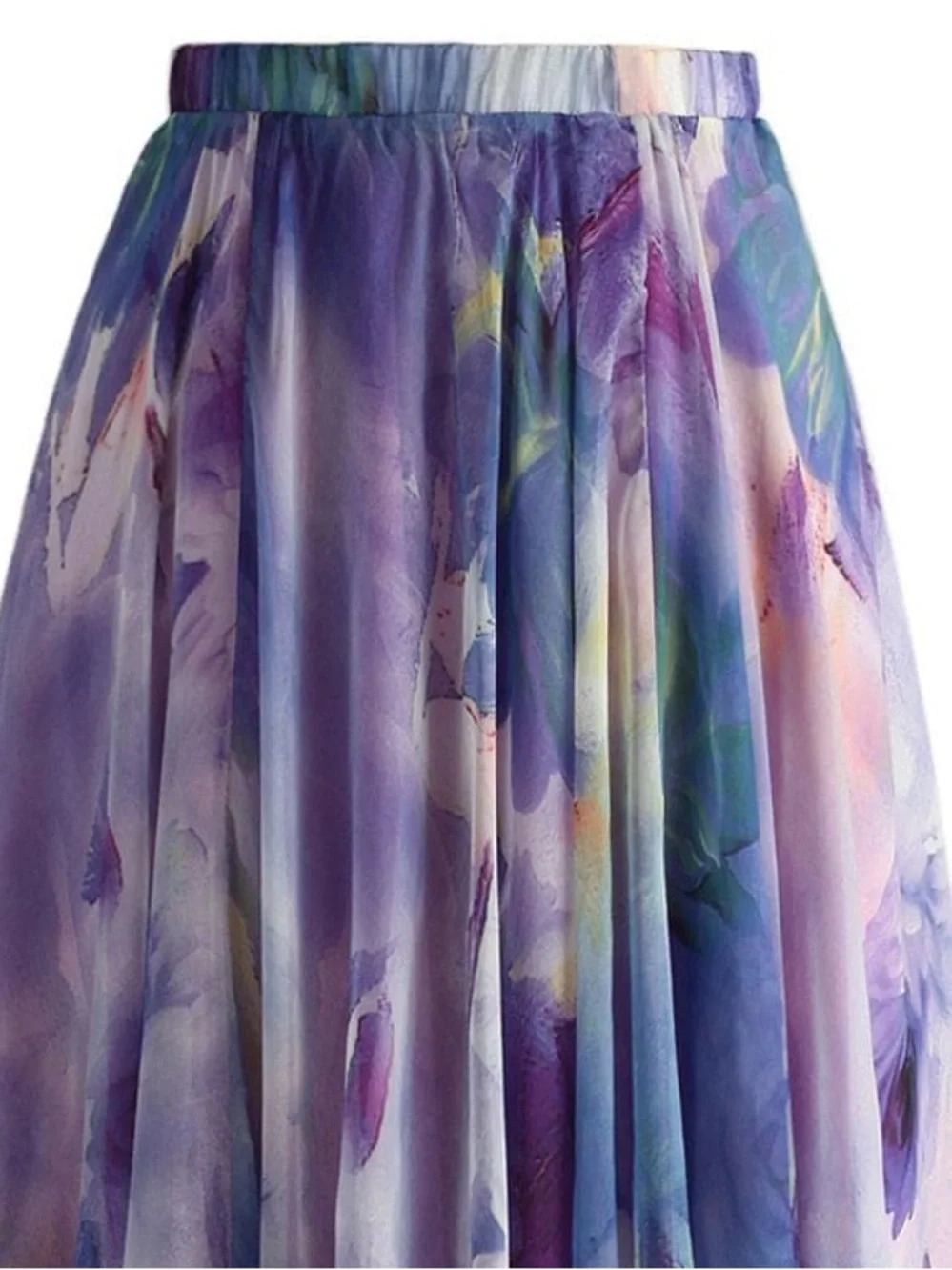 ChicWish Dancing Watercolor Chiffon Flowy Boho Floral Maxi Skirt In Violet XS/S